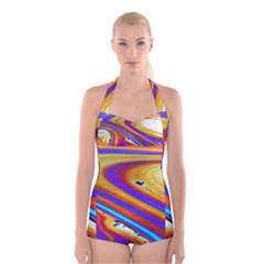 Abstract Architecture Background Boyleg Halter Swimsuit  by Wegoenart