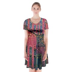 Lichterkette Christmas Decorations Short Sleeve V-neck Flare Dress by Wegoenart