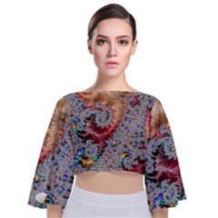Fractal Artwork Design Pattern Tie Back Butterfly Sleeve Chiffon Top by Wegoenart