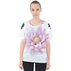 Abstract Transparent Image Flower V-neck Dolman Drape Top by Wegoenart
