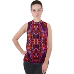 Abstract #8   I   Carmine 6000 Mock Neck Chiffon Sleeveless Top by KesaliSkyeArt
