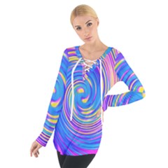 Cool Abstract Pink Blue And Yellow Twirl Liquid Art Tie Up Tee by myrubiogarden