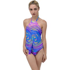 Cool Abstract Pink Blue And Yellow Twirl Liquid Art Go With The Flow One Piece Swimsuit by myrubiogarden
