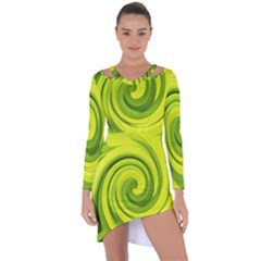 Groovy Abstract Green Liquid Art Swirl Painting Asymmetric Cut-out Shift Dress by myrubiogarden
