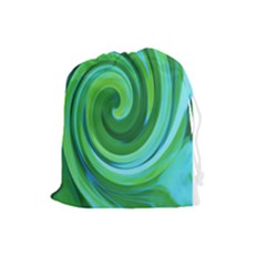 Groovy Abstract Turquoise Liquid Swirl Painting Drawstring Pouch (large) by myrubiogarden