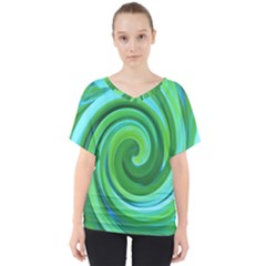Groovy Abstract Turquoise Liquid Swirl Painting V-neck Dolman Drape Top by myrubiogarden