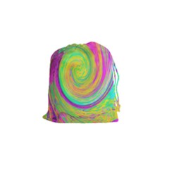 Groovy Abstract Purple And Yellow Liquid Swirl Drawstring Pouch (small) by myrubiogarden