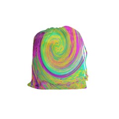 Groovy Abstract Purple And Yellow Liquid Swirl Drawstring Pouch (medium) by myrubiogarden