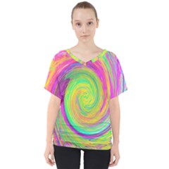 Groovy Abstract Purple And Yellow Liquid Swirl V-neck Dolman Drape Top by myrubiogarden