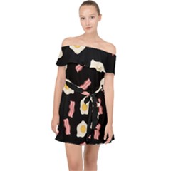 Bacon And Egg Pop Art Pattern Off Shoulder Chiffon Dress by Valentinaart