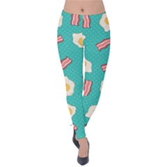 Bacon And Egg Pop Art Pattern Velvet Leggings by Valentinaart
