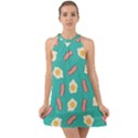 Bacon and Egg Pop Art Pattern Halter Tie Back Chiffon Dress View1