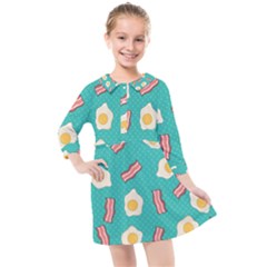 Bacon And Egg Pop Art Pattern Kids  Quarter Sleeve Shirt Dress by Valentinaart