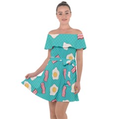 Bacon And Egg Pop Art Pattern Off Shoulder Velour Dress by Valentinaart