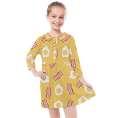 Bacon And Egg Pop Art Pattern Kids  Quarter Sleeve Shirt Dress by Valentinaart