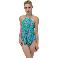 Garden Quilt Painting With Hydrangea And Blues Go With The Flow One Piece Swimsuit by myrubiogarden