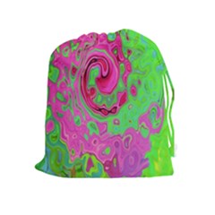 Groovy Abstract Green And Red Lava Liquid Swirl Drawstring Pouch (xl) by myrubiogarden