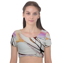 Art Painting Abstract Canvas Velvet Short Sleeve Crop Top  by Pakrebo