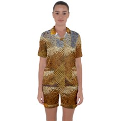 Color Colors Abstract Yellow Brown Satin Short Sleeve Pyjamas Set by Pakrebo