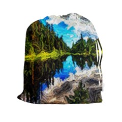 Color Lake Mountain Painting Drawstring Pouch (xxl) by Pakrebo