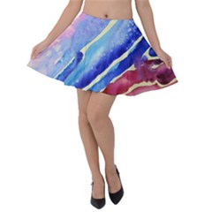 Painting Abstract Blue Pink Spots Velvet Skater Skirt by Pakrebo