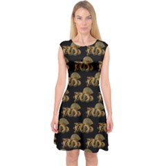 Dragon Motif Print Pattern Capsleeve Midi Dress by dflcprintsclothing