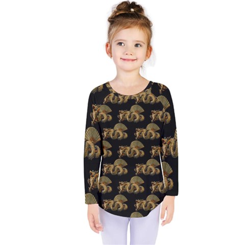 Dragon Motif Print Pattern Kids  Long Sleeve Tee by dflcprintsclothing