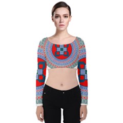 Design Circular Aztec Symbol Velvet Long Sleeve Crop Top by Pakrebo