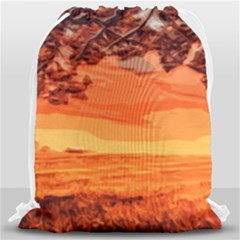 Field Sunset Orange Sky Land Drawstring Bag (large) by Pakrebo