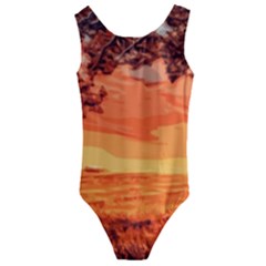 Field Sunset Orange Sky Land Kids  Cut-out Back One Piece Swimsuit by Pakrebo