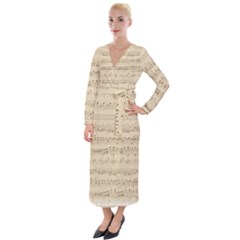 Vintage Beige Music Notes Velvet Maxi Wrap Dress by Pakrebo