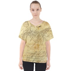 Vintage Map Background Paper V-neck Dolman Drape Top by Pakrebo