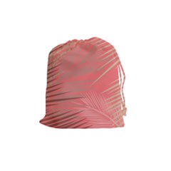 Palms Shadow On Living Coral Drawstring Pouch (medium) by LoolyElzayat