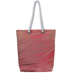 Palms Shadow On Living Coral Full Print Rope Handle Tote (small) by LoolyElzayat