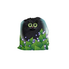 Kitten Black Furry Illustration Drawstring Pouch (small) by Pakrebo