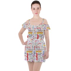 Writing Author Motivation Words Ruffle Cut Out Chiffon Playsuit by Pakrebo