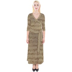 Vintage Sheet Music Background Quarter Sleeve Wrap Maxi Dress by Pakrebo