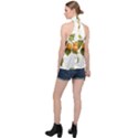 Apricot Fruit Vintage Art Halter Asymmetric Satin Top View2