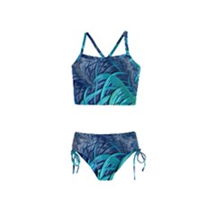 Oceanic Fractal Turquoise Blue Girls  Tankini Swimsuit by Pakrebo