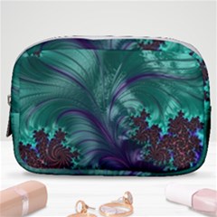 Fractal Turquoise Feather Swirl Make Up Pouch (small) by Pakrebo