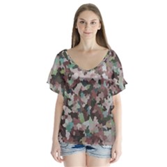 Gray Facets V-neck Flutter Sleeve Top by artifiart