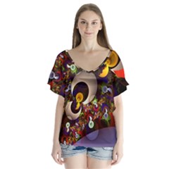 Metals Electrical V-neck Flutter Sleeve Top by Pakrebo