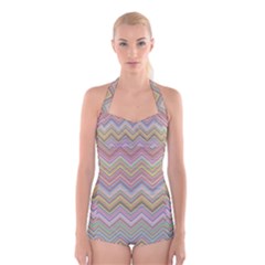 Chevron Colorful Background Vintage Boyleg Halter Swimsuit  by Pakrebo