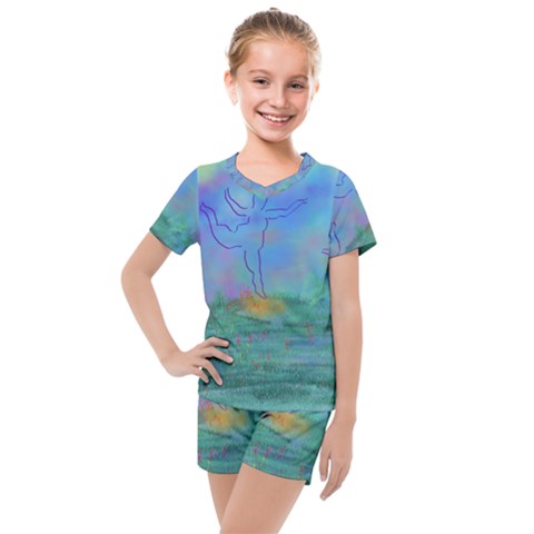Power Of 3 Kids  Mesh Tee And Shorts Set by PurpleDuckyDesigns