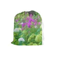 Annabella Hydrangeas And Purple Garden Landscape Drawstring Pouch (large) by myrubiogarden