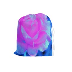 Beautiful Pastel Pink Rose With Blue Background Drawstring Pouch (large) by myrubiogarden