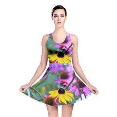 Yellow Flowers In The Purple Coneflower Garden Reversible Skater Dress by myrubiogarden