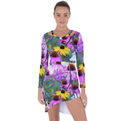 Yellow Flowers In The Purple Coneflower Garden Asymmetric Cut-out Shift Dress by myrubiogarden