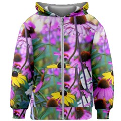 Yellow Flowers In The Purple Coneflower Garden Kids  Zipper Hoodie Without Drawstring by myrubiogarden