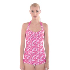 Phlox Spring April May Pink Boyleg Halter Swimsuit  by Pakrebo